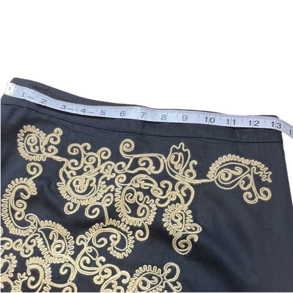 Floreat Black Paisley Paths Embroidered Pencil Skirt Baroque Folk Scroll SZ 4 - Picture 10 of 13
